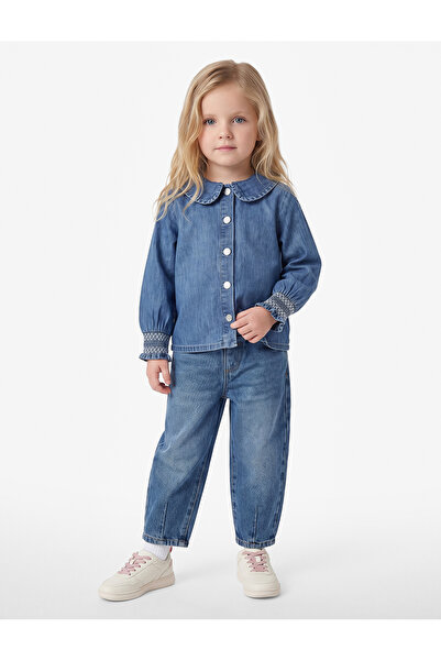 Koton Pamuklu Uzun Kollu Bebe Yaka Denim Gömlek
