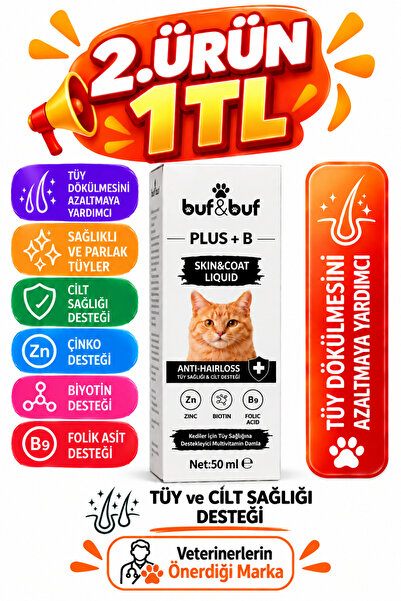 Buf & Buf Kedi Biotin Damlası 50 ml Tüy Dökülmesi Desteği Biotin Çinko ve B C...