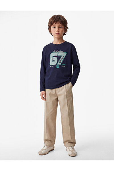 Koton Printed Crew Neck Long Sleeve Cotton T-Shirt