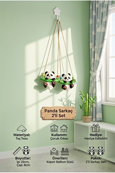 Store Balkon Süsleri Ağaç Süsü Bahçe Dekorasyonu Duvar Süslemeleri Panda Sark...