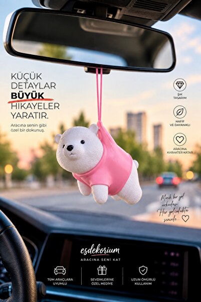 esdekorium Pembe Sevimli Ayıcık Dikiz Aynası Süsü - Araç Aksesuar - Oto Aksesuar