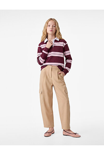 Koton Gabardine Barrel Pants with Cargo Pockets, High Waist, Loose Fit