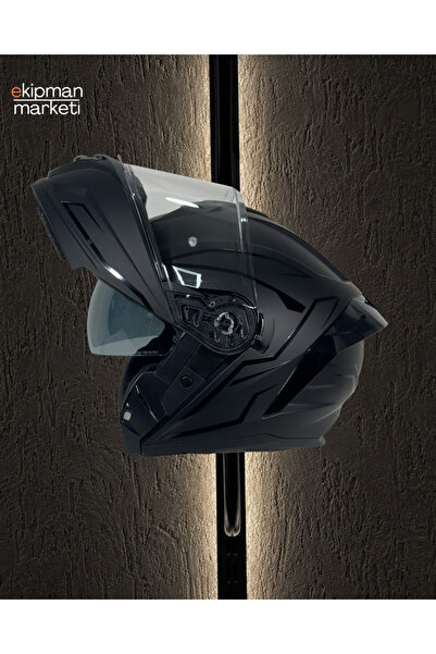Sway 919 Kask SHINY STRIPE BLACK Çene Açılır Şeffaf Vizörlü