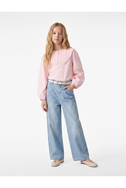 Koton Pearl Embellished Cotton Collar Detailed Poplin Blouse