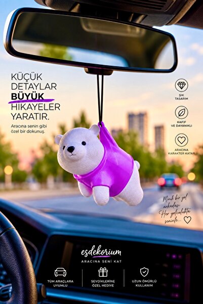 Mor Sevimli Ayıcık Dikiz Aynası Süsü - Araç Aksesuar - Oto Aksesuar