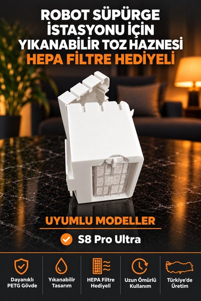 Roborock S8 Pro Ultra Uyumlu Yıkanabilir Robot Süpürge Toz Haznesi, Toz Torbası Yerine