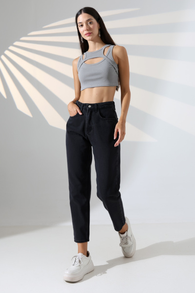 sports here Kız/Kadın Yüksek Bel Relaxed Boyfrıend Fit Denim Kot Pantolon
