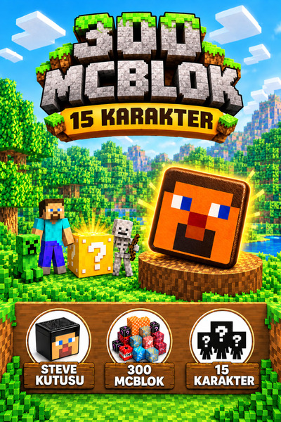 McBlok Steve Kutulu Minecraft Manyetik Blok Seti - 300 Parça + 15 Karakter