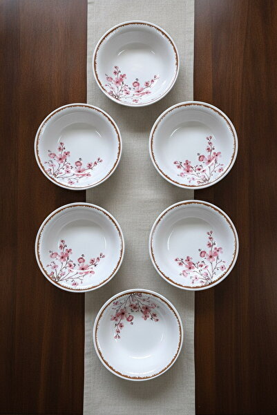 ers erbaşlar Lüx Sakura Desen Seramik 6 Kişilik Çorba Seti (16,5 cm)