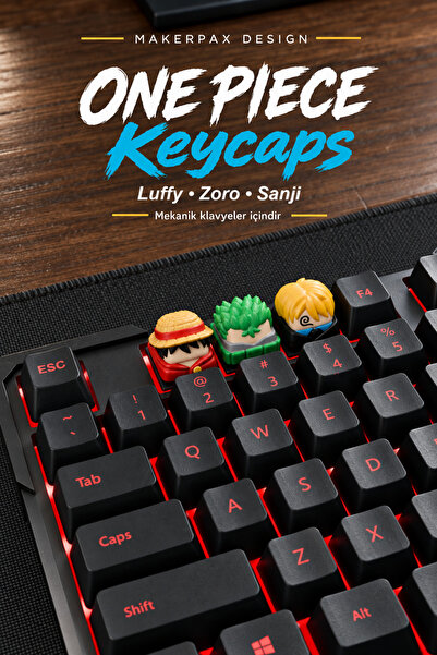 Makerpax Anime Keycaps 3'lü Set Luffy, Zoro ve Sanji - Mekanik Klavye Tuş Takımı