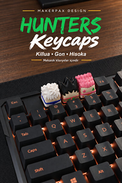 Makerpax Anime Keycaps 3'lü Set Gon, Killua ve Hisoka - Mekanik Klavye Tuş Ta...