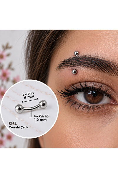 Heppii Gümüş Renkli Cerrahi Çelik Kaş Piercingi 6 mm