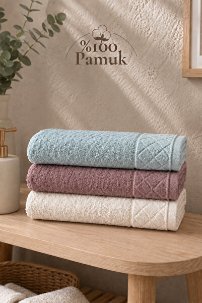 Genel Markalar Gonca Kristal Desenli Renkli Havlu 50x90 cm 3'lü Set %100 Pamuk