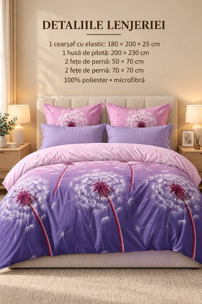 RALEX PUCIOASA Set de lenjerie de pat din microfibră economic, 6 piese, cu cearșaf cu elastic 180 x 200 + 25 cm