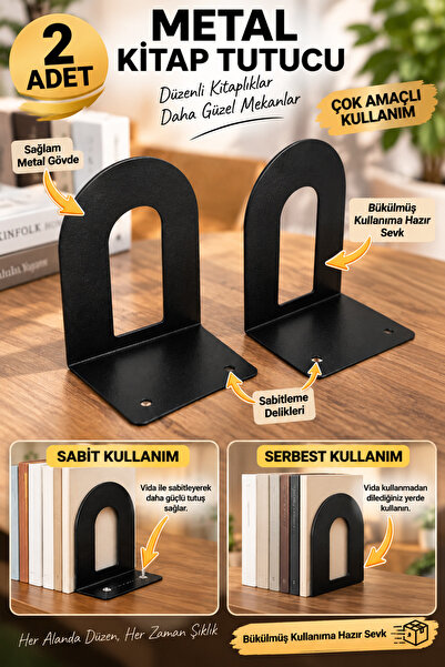 VENON 2 Adet SİYAH MODERN || Metal Kitap Desteği Kitap Tutucu Ev Ve Ofis Deko...