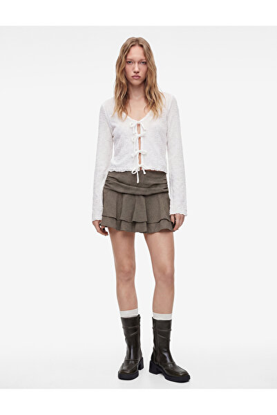Koton Bow Tie Long Sleeve V-Neck Lace Blouse