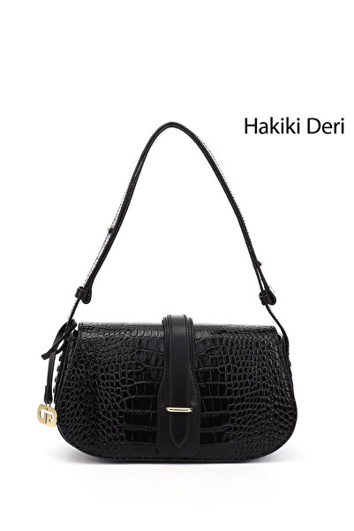 GÖNDERİ(R) Women's Black Krako Genuine Leather Hand and Shoulder Bag