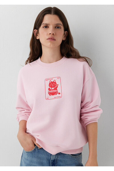 Mavi Kedi Baskılı Pembe Sweatshirt 1S20086-71008