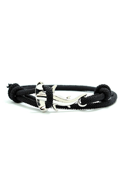 Choice7 Black Silver Marine Flat Shark Rope Bracelet Unisex Grade A Handmade ...