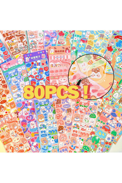 Choice4 80PCS Stickers 10-200Pcs Kawaii Handbook Stickers Cartoon Collage Las...