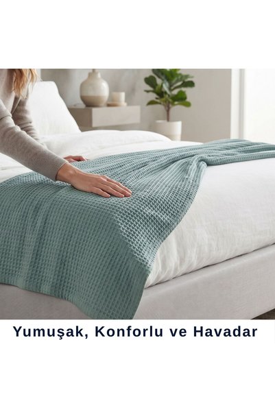 CEMETEKS FİRUZE Waffle Pike and Bedspread, Single Waffle Patterned Pike, Water Green Lightweight Pike, 160X230 Woven Bedspread for Light Use