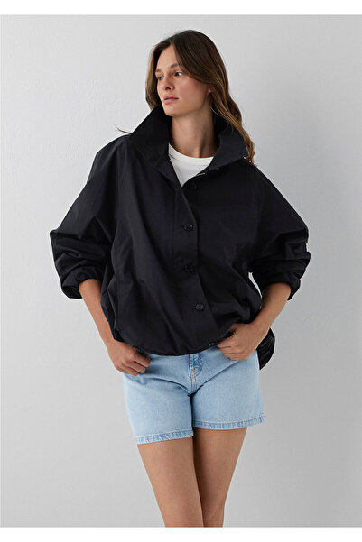 Mavi Dik Yaka Siyah Ceket Oversize / Geniş Kesim 1110870-900