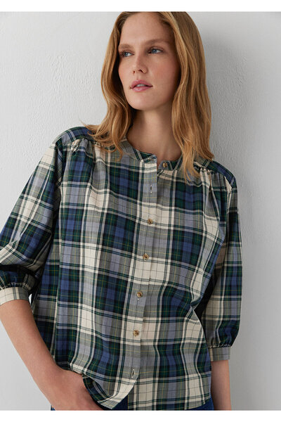 Mavi Kareli Gömlek Oversize / Geniş Kesim 1211597-91718
