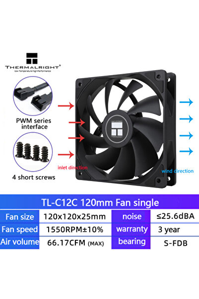 choice2 Fixed Color Other TL-C12C Thermalright TL-C12CW-S 120mm Fan 1550RPM Q...