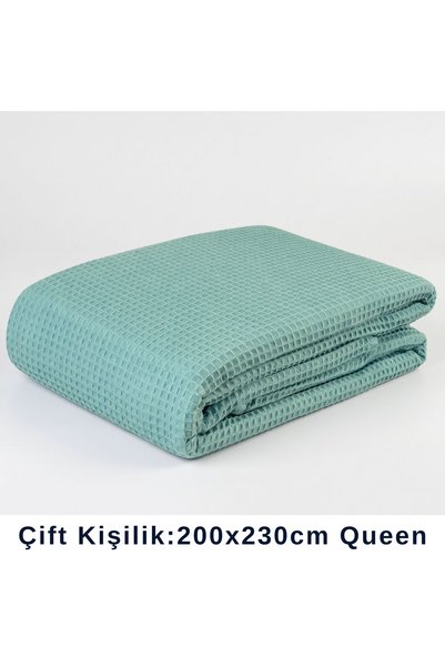 CEMETEKS Waffle Pike and Bedspread, Aqua Green Double Waffle Pike, Cotton Lightweight and Breathable for All Seasons, Decorative Bedspread - 200X230Cm