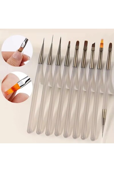 Choice Rhinestone 9Pcs UV Gel Acrylic Nail Brush Set, Nail Tips Extension Nai...