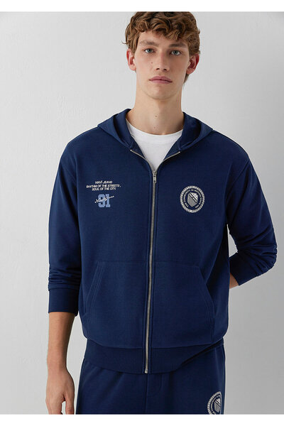 Mavi Logo Baskılı Kapüşonlu Fermuarlı Lacivert Sweatshirt 0S10682-82318