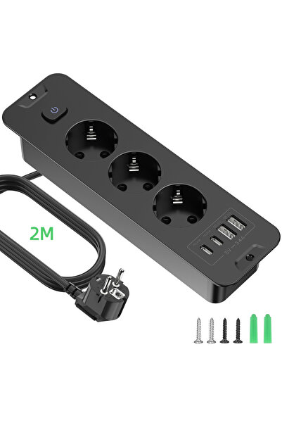 Choice3 110-250V EU 3AC black 7-in-1 Ultra-Thin Embedded Socket with Switch, ...