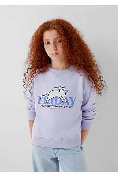 Mavi Kedi Baskılı Mor Sweatshirt 7S10210-70523