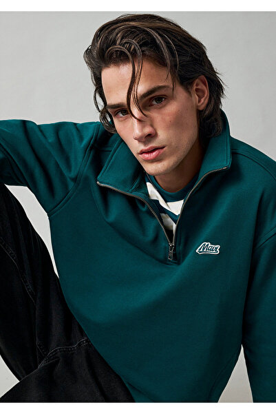 Mavi Patch Nakışlı Yarı Fermuarlı Yeşil Sweatshirt 0S10613-90366