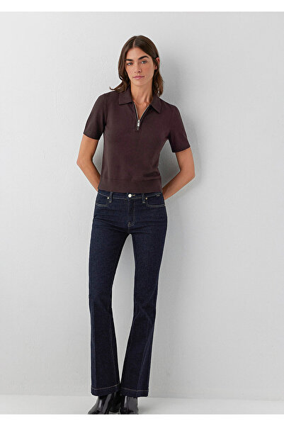 Mavi Fermuarlı Kahverengi Triko Polo Slim Fit / Dar Kesim 1710944-70240