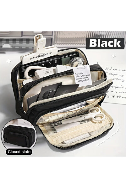 Choice Black A Large-capacity Multi-layers Pencil Case Simple Multi-purpose S...