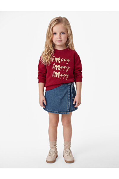 Koton Bow Detail Crew Neck Long Sleeve Embroidered Sweatshirt