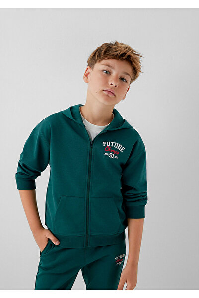 Mavi Kapüşonlu Fermuarlı Yeşil Sweatshirt 6S10183-71932
