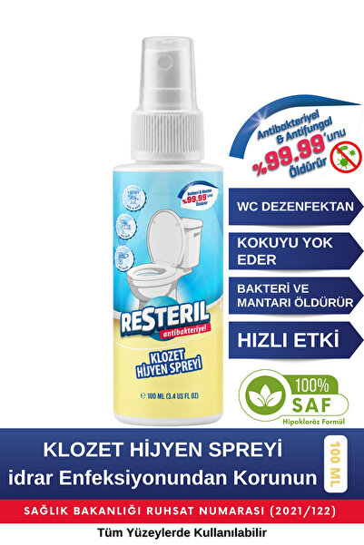 Resteril Klozet Kapağı Temizleyici 100ml Çanta Boy Hızlı Etkili Dezenfektan S...