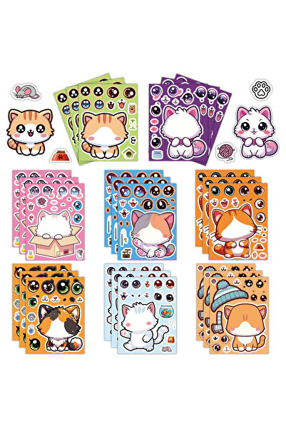 Choice 8Pcs 8/16sheets Kawaii Cartoon Cat Puzzle Stickers Cute Kitten Make a ...