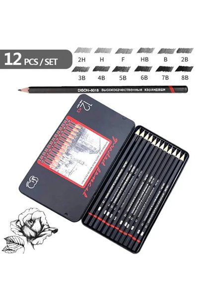Choice 12 PCS-Metal Box 12pcs/set Drawing Pencil Pre-sharped Metal Box Packed...