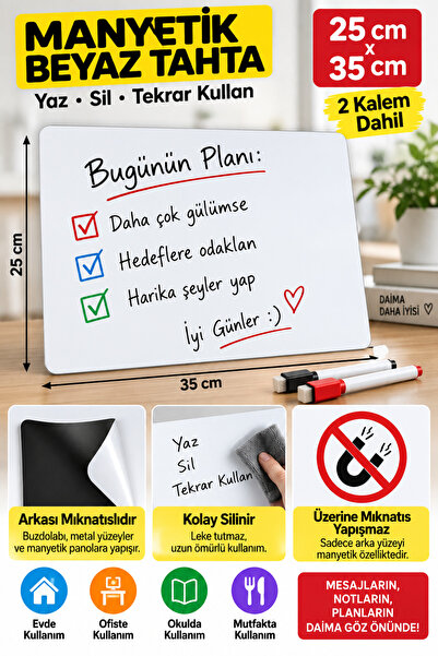 Dünya Magnet Mıknatıslı Manyetik Beyaz Tahta - 25cm X 35cm Katlanabilir Silin...