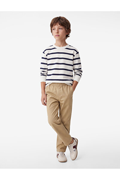 Koton Cotton Gabardine Trousers with Elastic Waist and Pockets
