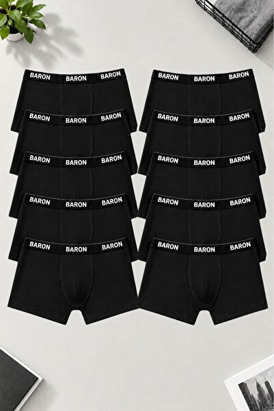 Pi Giyim 10 Adet Erkek Siyah Ekonomik Pamuklu Likralı Boxer Short