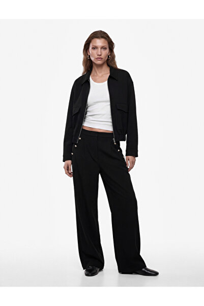 Koton Metal Button Detail Regular Waist Straight Cut Viscose Fabric Trousers
