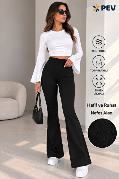 CNRCollection Kadın Siyah Esnek Likralı Yüksek Bel Iç Göstermez Krep Kumaş To...