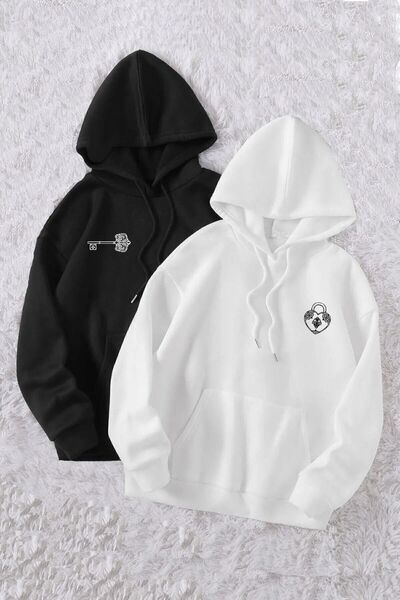 FECCY Oversize Anahtar Ve Kilit Sevgili Çift Kombini 1 Li Sweatshirt (KOMBİN ...