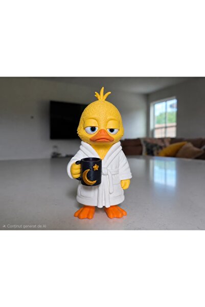 FDI3D Figurină decorativă Rățușcă cu cană de cafea, imprimată 3D, 14 × 7 × 7 cm