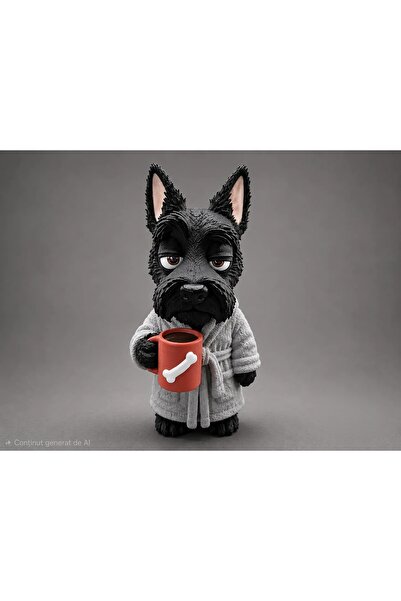 FDI3D Figurină decorativă Schnauzer cu cană de cafea, imprimată 3D, 14 × 7 × ...