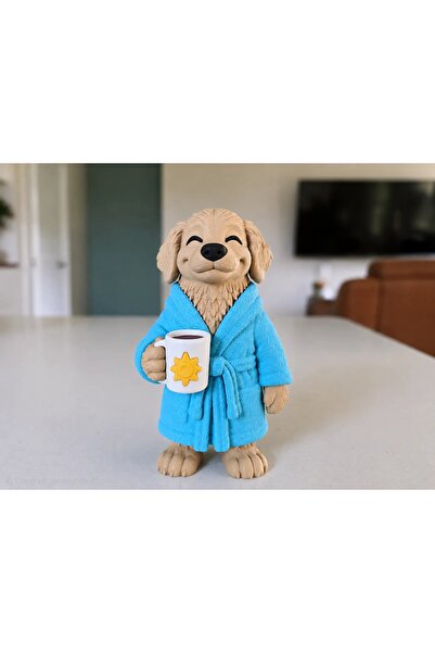 FDI3D Figurină decorativă Golden Retriever cu cană de cafea, imprimată 3D, 14...